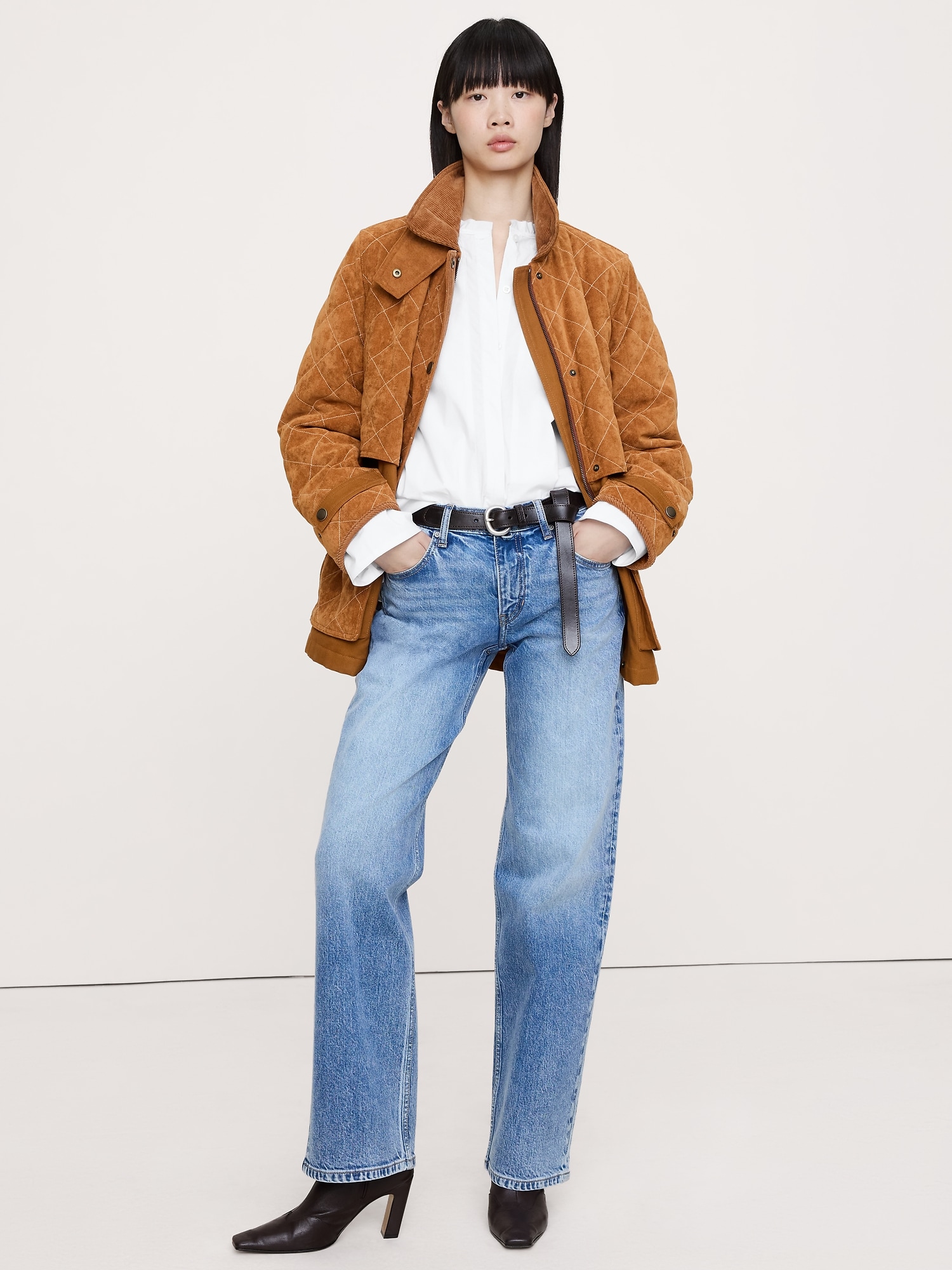 コットン ポプリン バンドカラー トップ-2