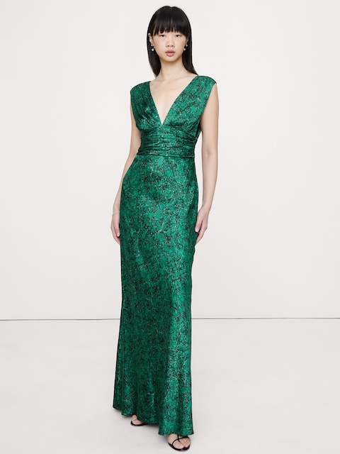 Stretch-Satin Twisted Open-Back Maxi Dress