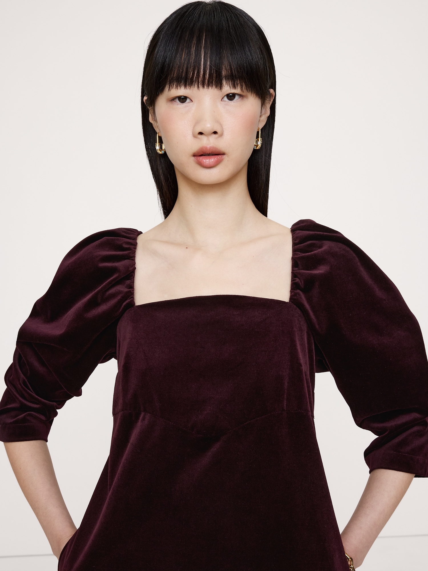 Velvet Puff-Sleeve Mini Dress