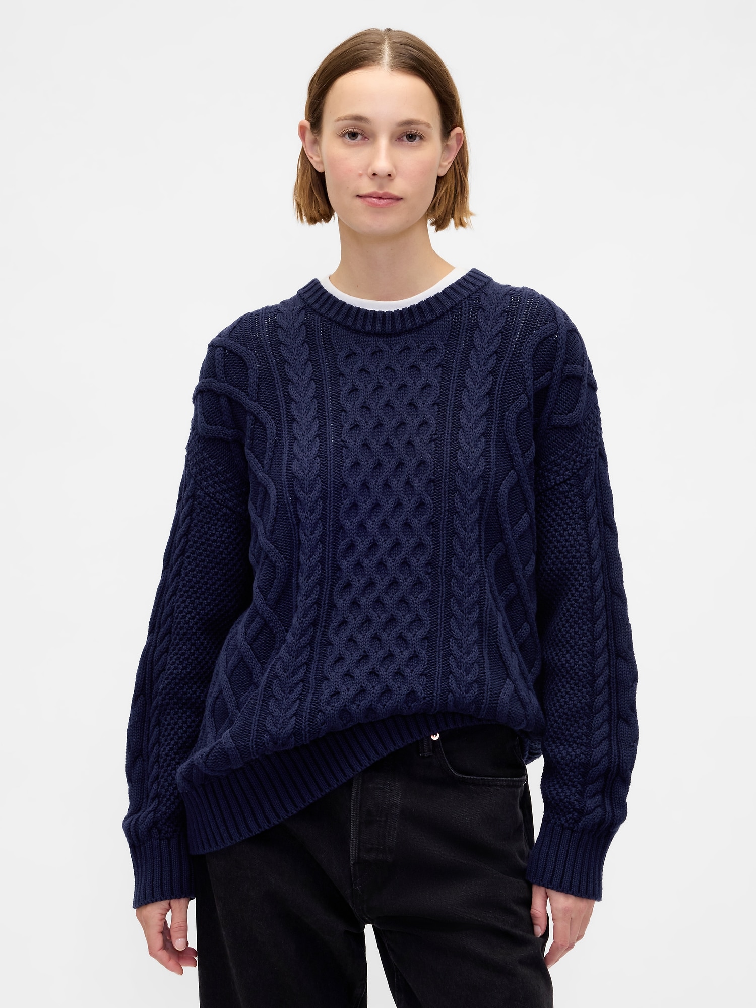 100% Cotton Oversized Cable-Knit Sweater