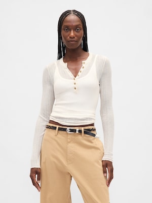 シアー リブ ヘンリーネックセーター