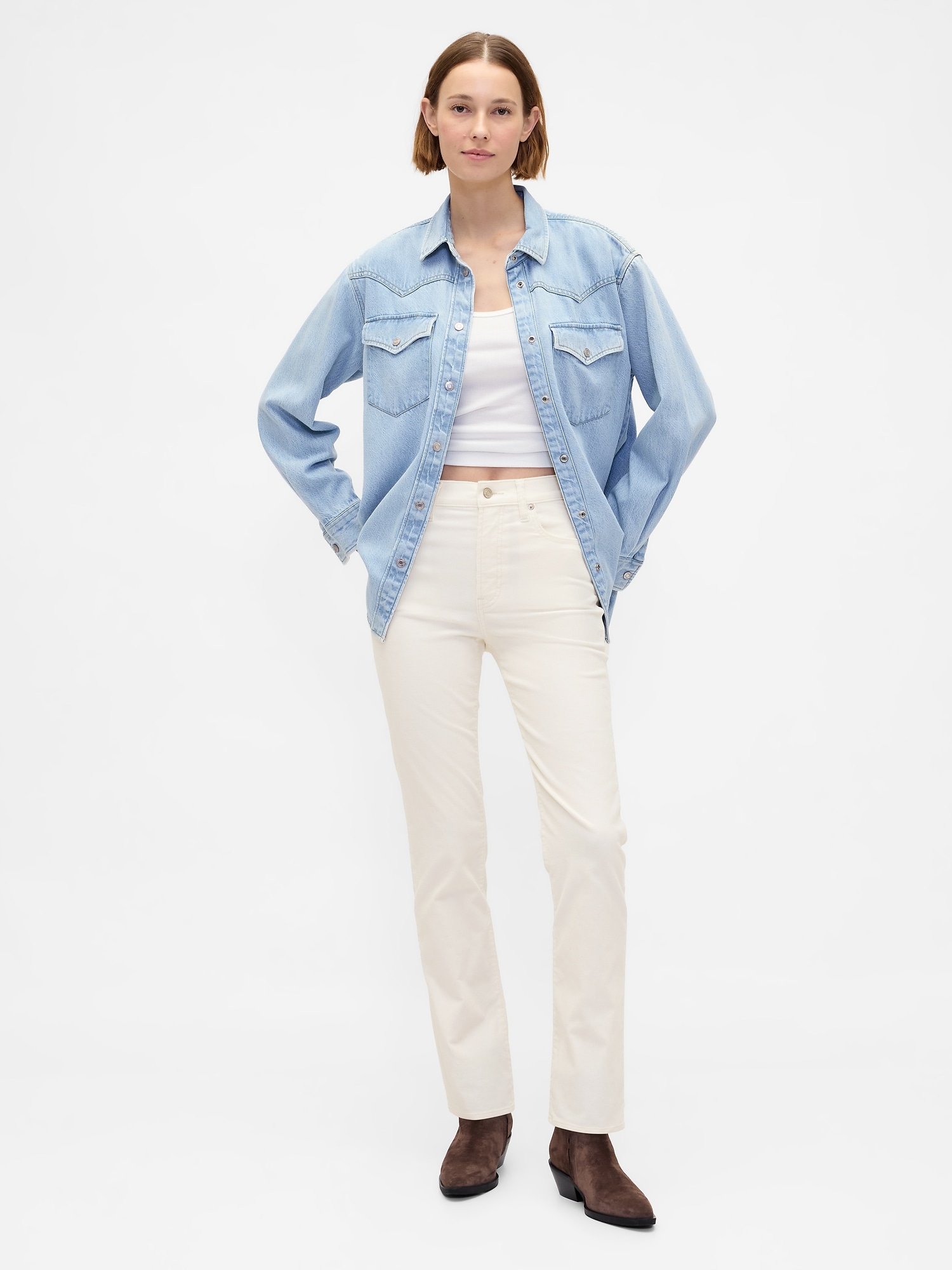 PANTALON ÉTROIT DROIT ANNÉES 90 EN VELOURS CÔTELÉ À TAILLE HAUTE