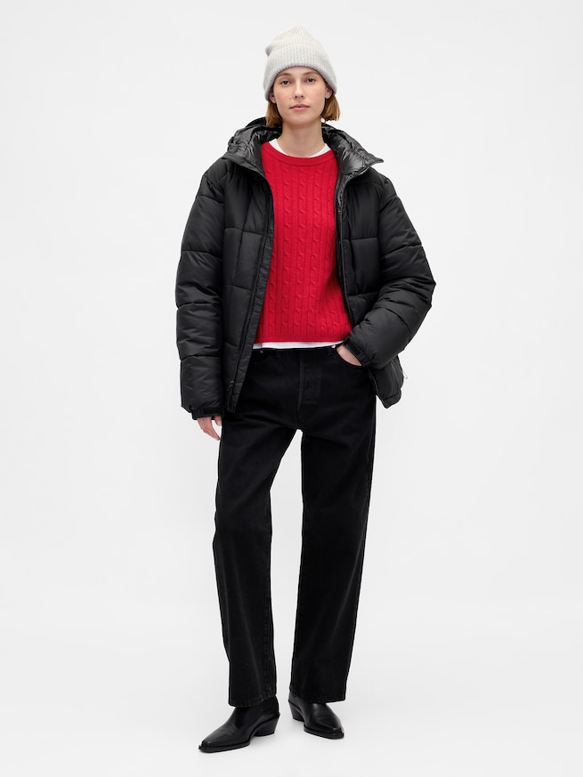 CashSoft カシミヤタッチ ケーブルニット クルーネックセーター-1