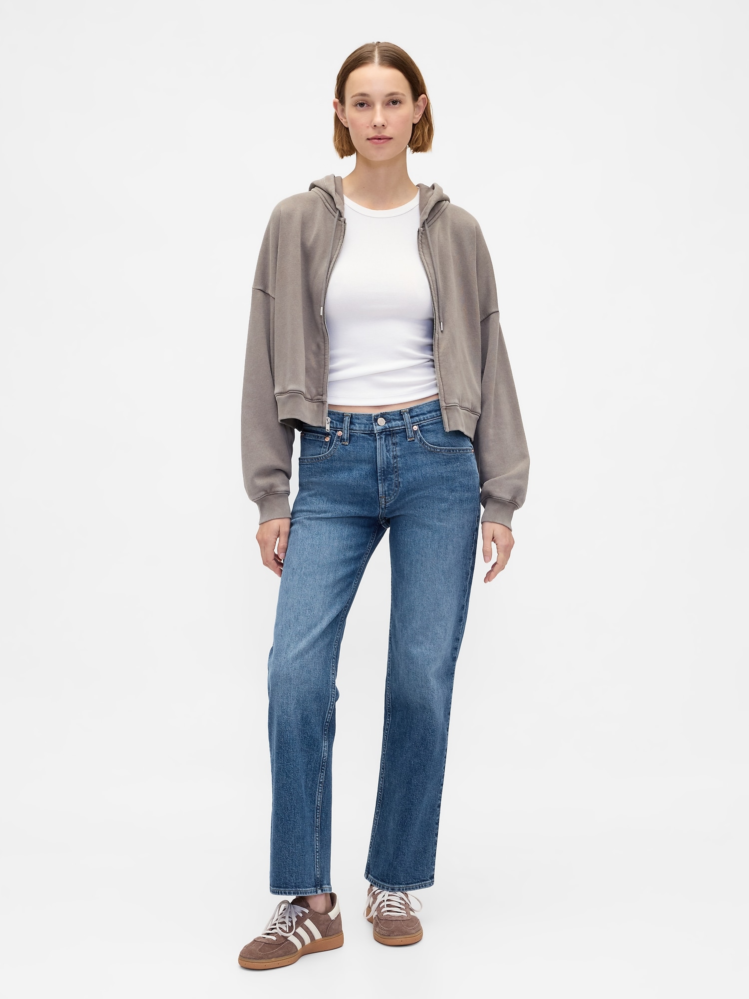 Mid Rise Relaxed Straight Jeans