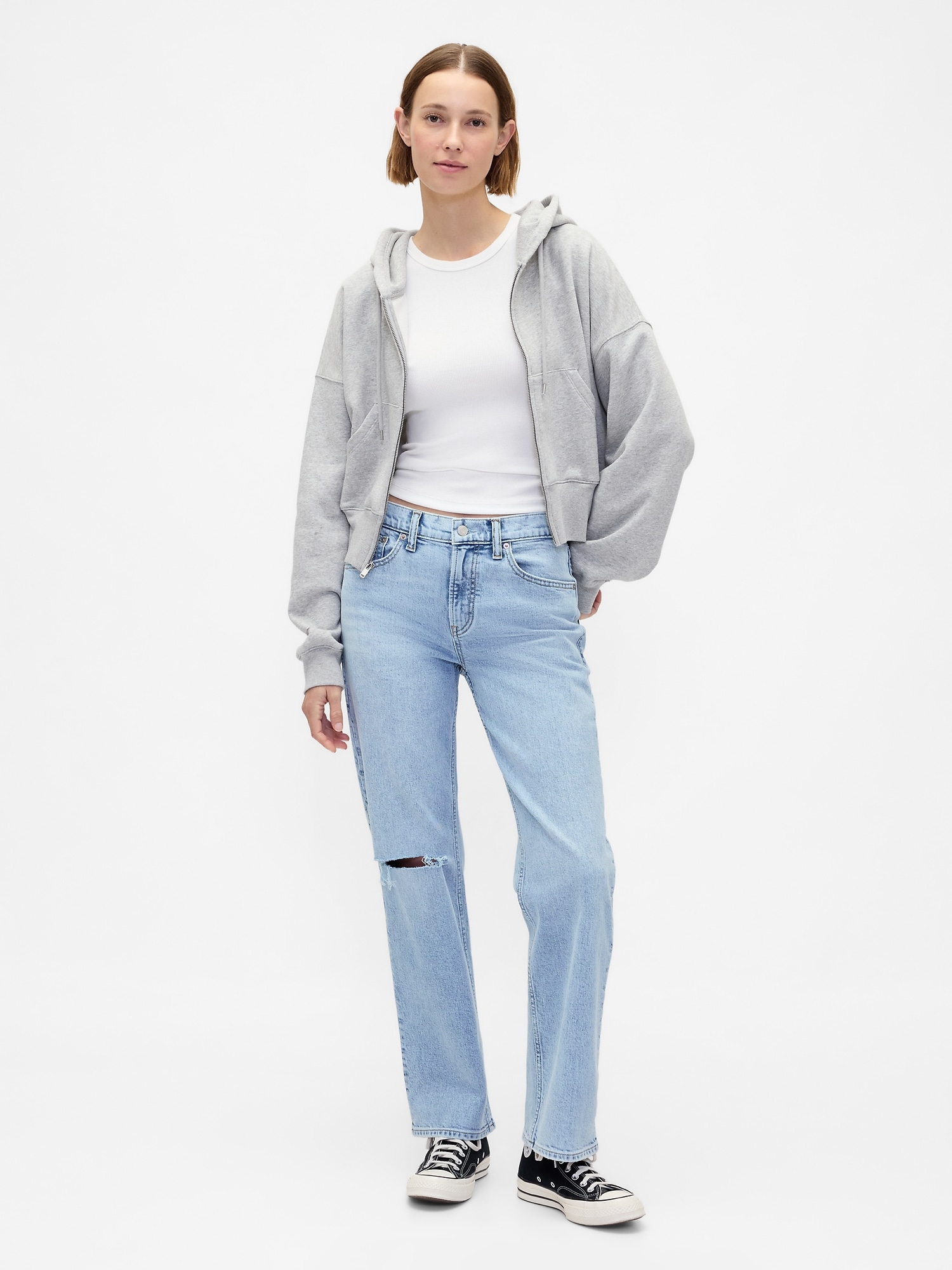 Mid Rise Relaxed Straight Jeans