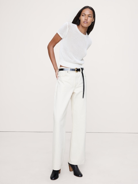 Fitted Heirloom Linen Short-Sleeve Sweater