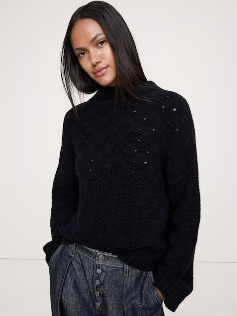 Merino-Cotton Basketweave Sweater