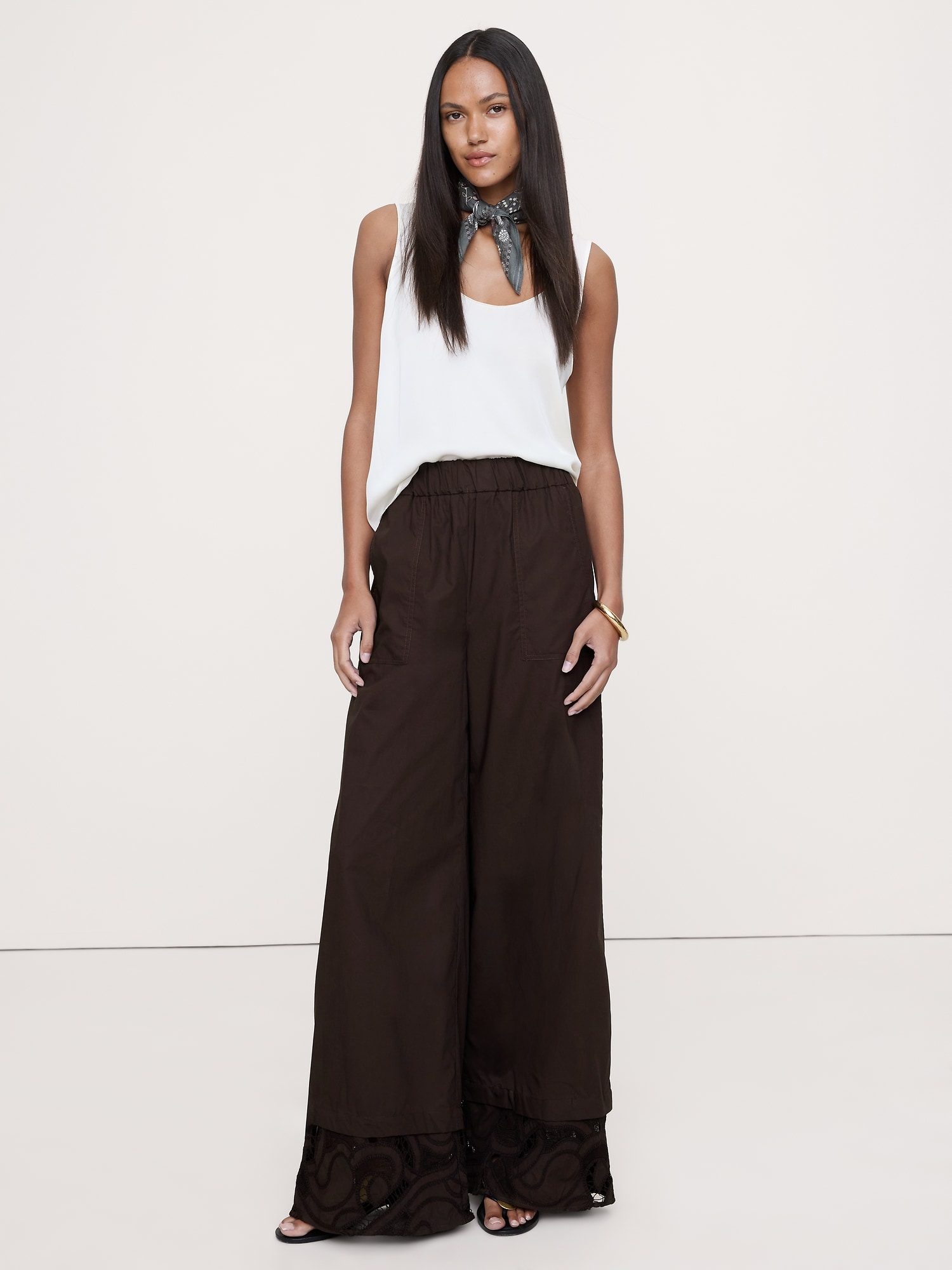 Embroidered Cotton Poplin Pull-On Pant