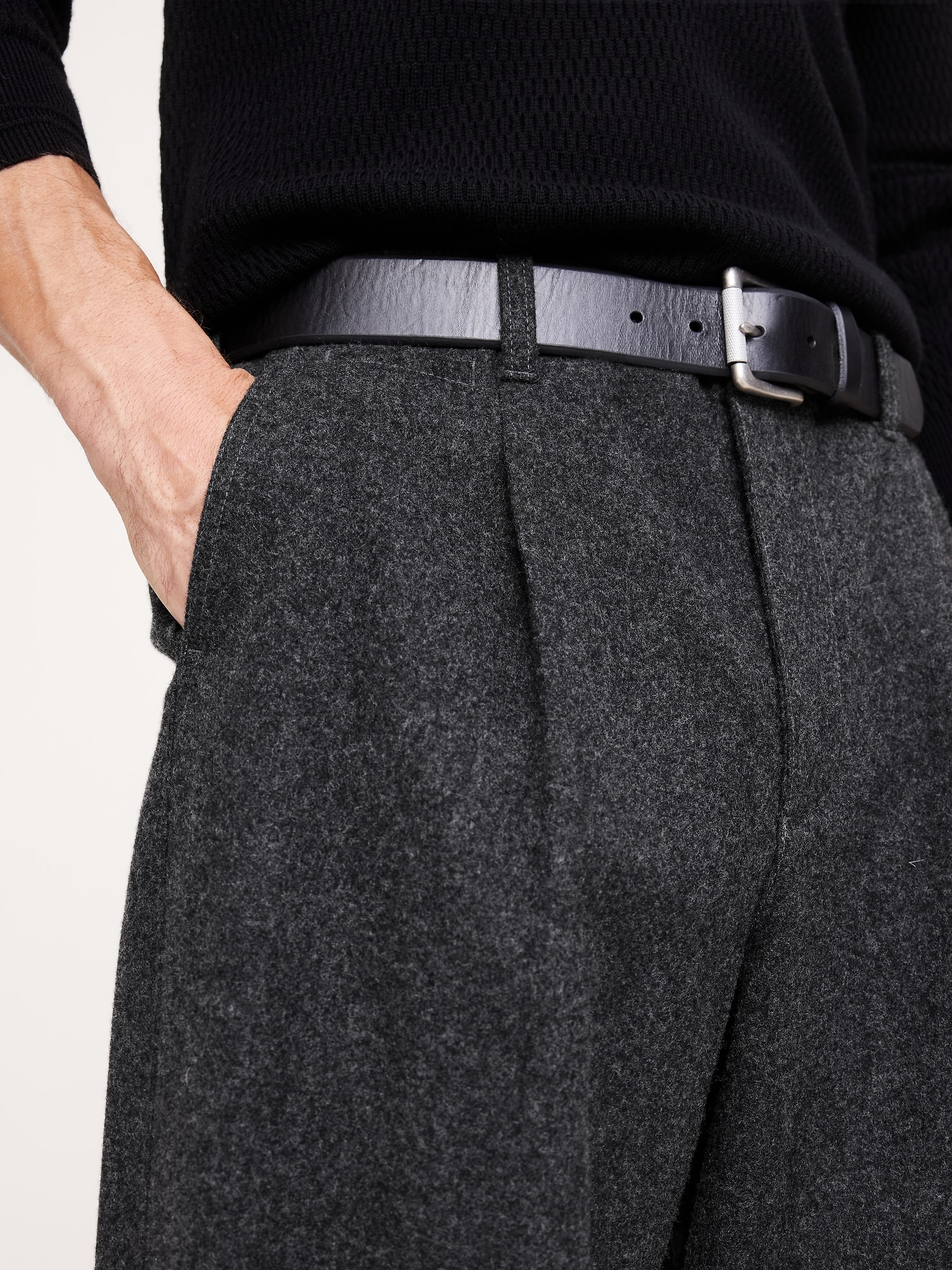 ルーズ プリーツ ウールブレンド パンツ-3