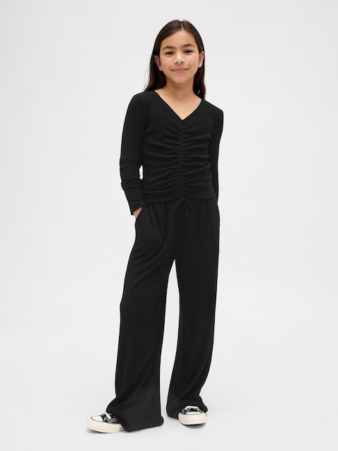 PANTALON À JAMBE LARGE EN TRICOT CÔTELÉ SOYEUX POUR ENFANT