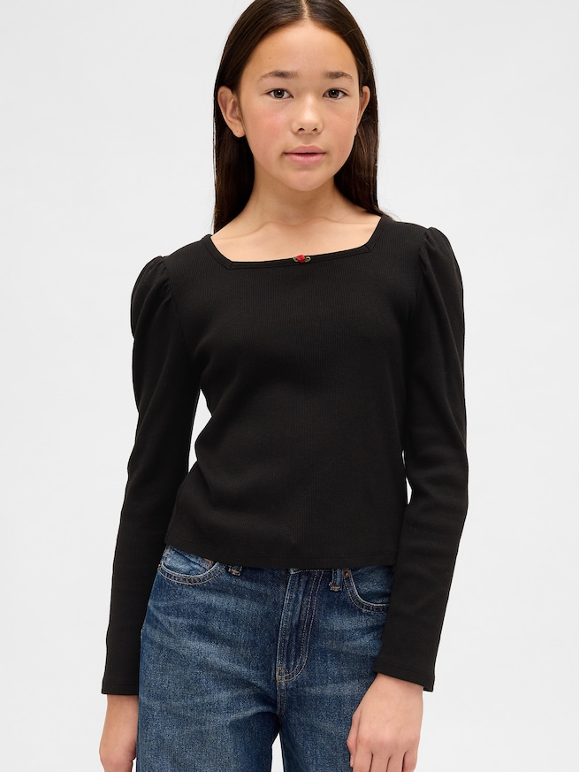 リブ パフスリーブトップス (キッズ)-0