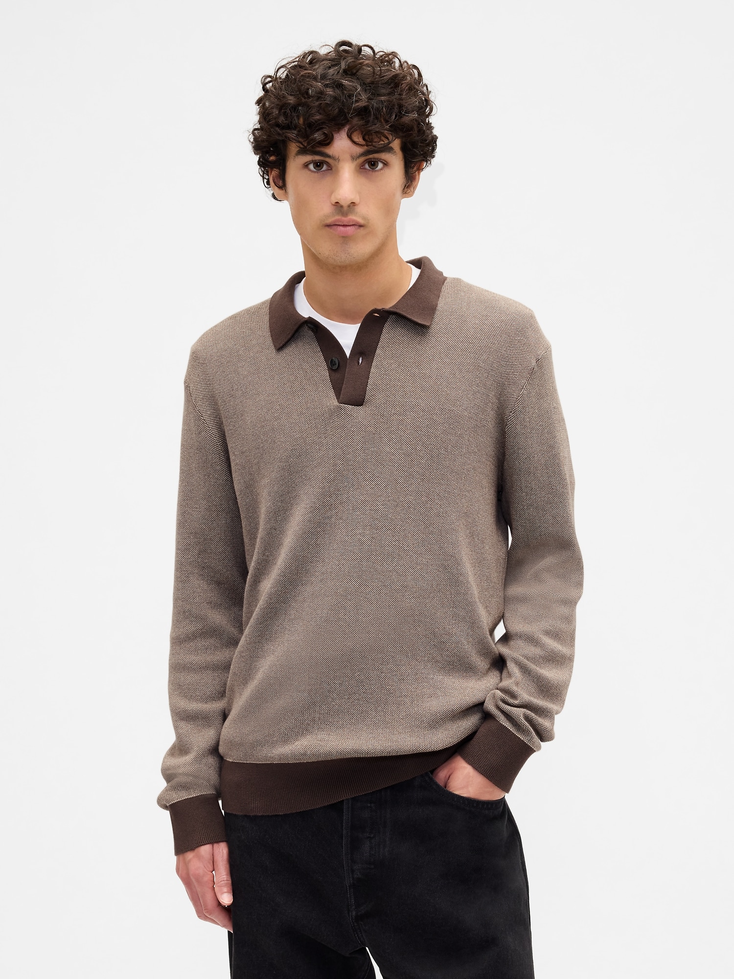 Relaxed Textured Polo Sweater Shirt