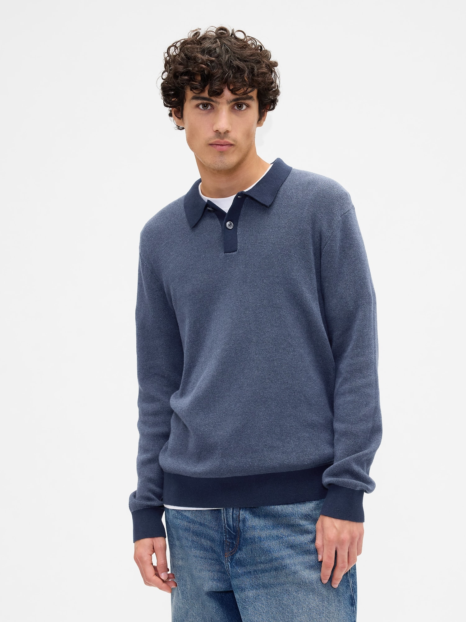 Relaxed Textured Polo Sweater Shirt