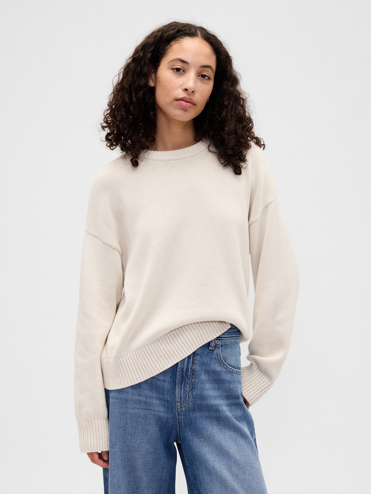 Relaxed Cotton Crewneck Sweater