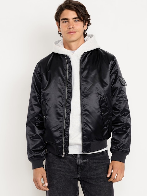 BLOUSON AVIATEUR UTILITAIRE EN SATIN À GLISSIÈRE - Bomber Ma