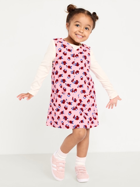 ENSEMBLE DE ROBE EN VELOURS CÔTELÉ ET T-SHIRT CÔTELÉ À MANCHES LONGUES POUR TOUTE-PETITE FILLE