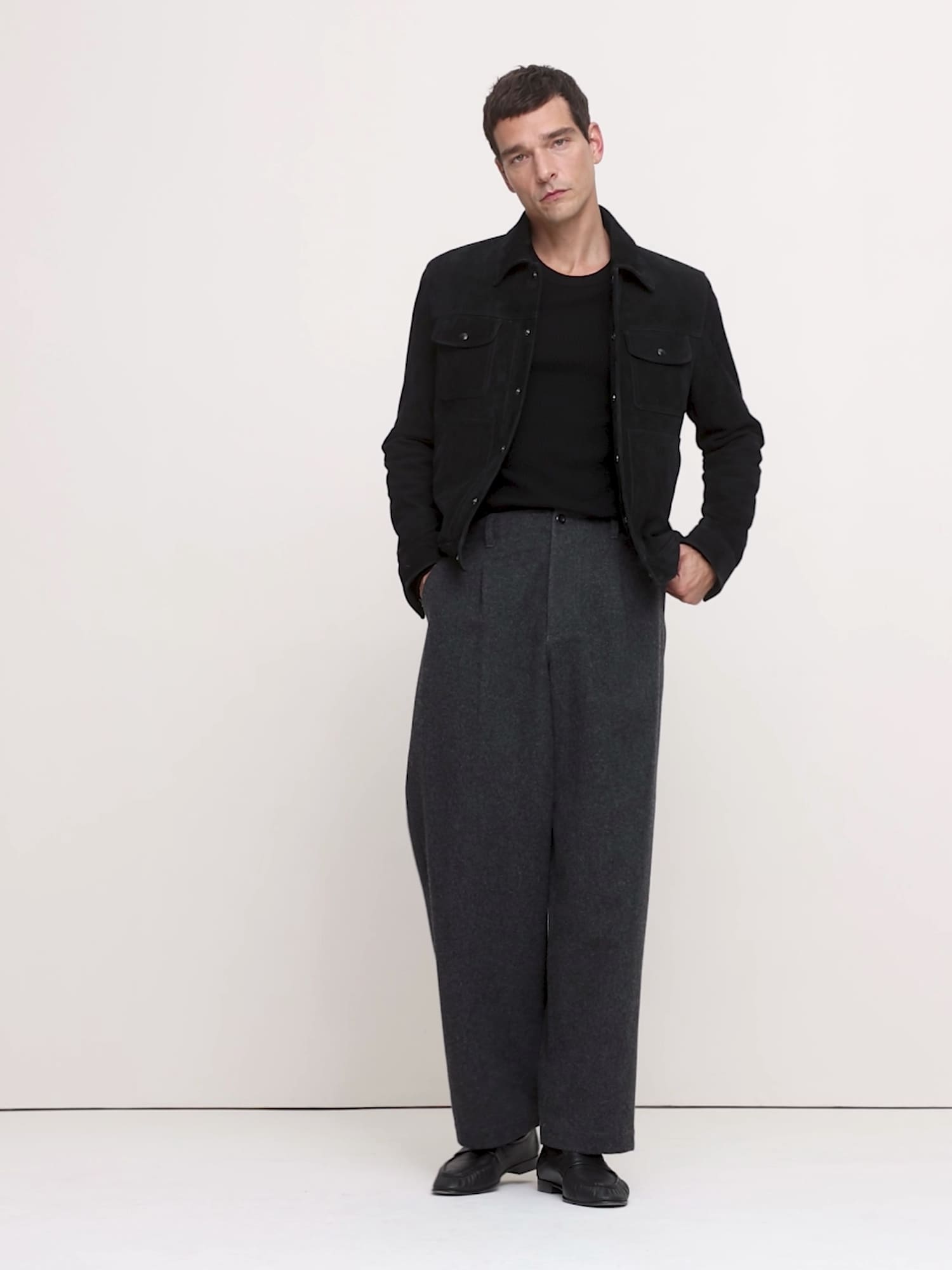 ルーズ プリーツ ウールブレンド パンツ-6