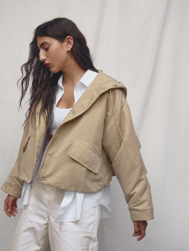 フード付き ナイロン クロップドジャケット-5