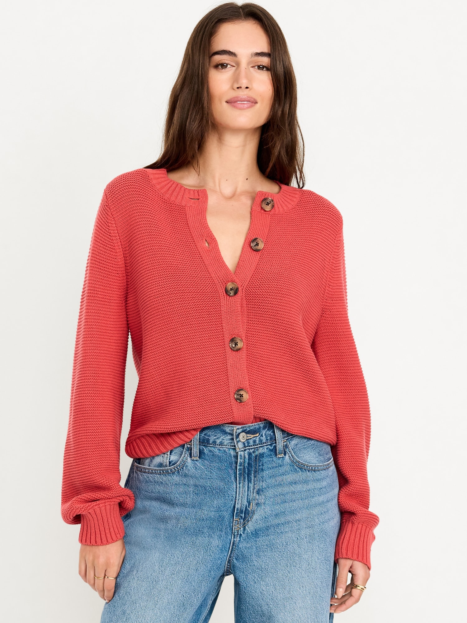 Seaside Cotton Garter-Knit Cardigan Sweater