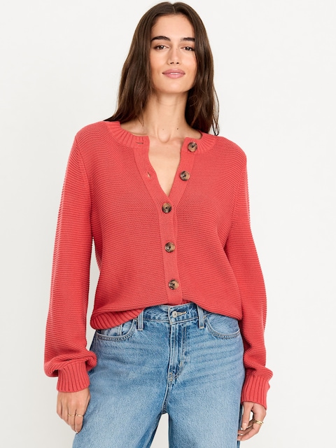 Seaside Cotton Garter-Knit Cardigan Sweater