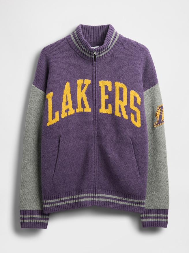 CashSoft カシミヤタッチ NBA ロサンゼルス レイカーズ ロゴ ジップアップセーター-4