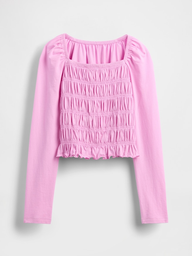 スモッキングギャザー スクエアネック トップス (キッズ)-1