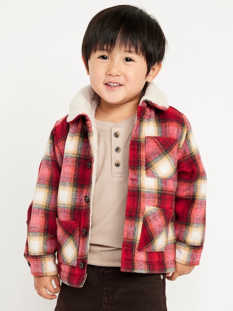 Sherpa-Lined Plaid Shacket for Toddler Boys