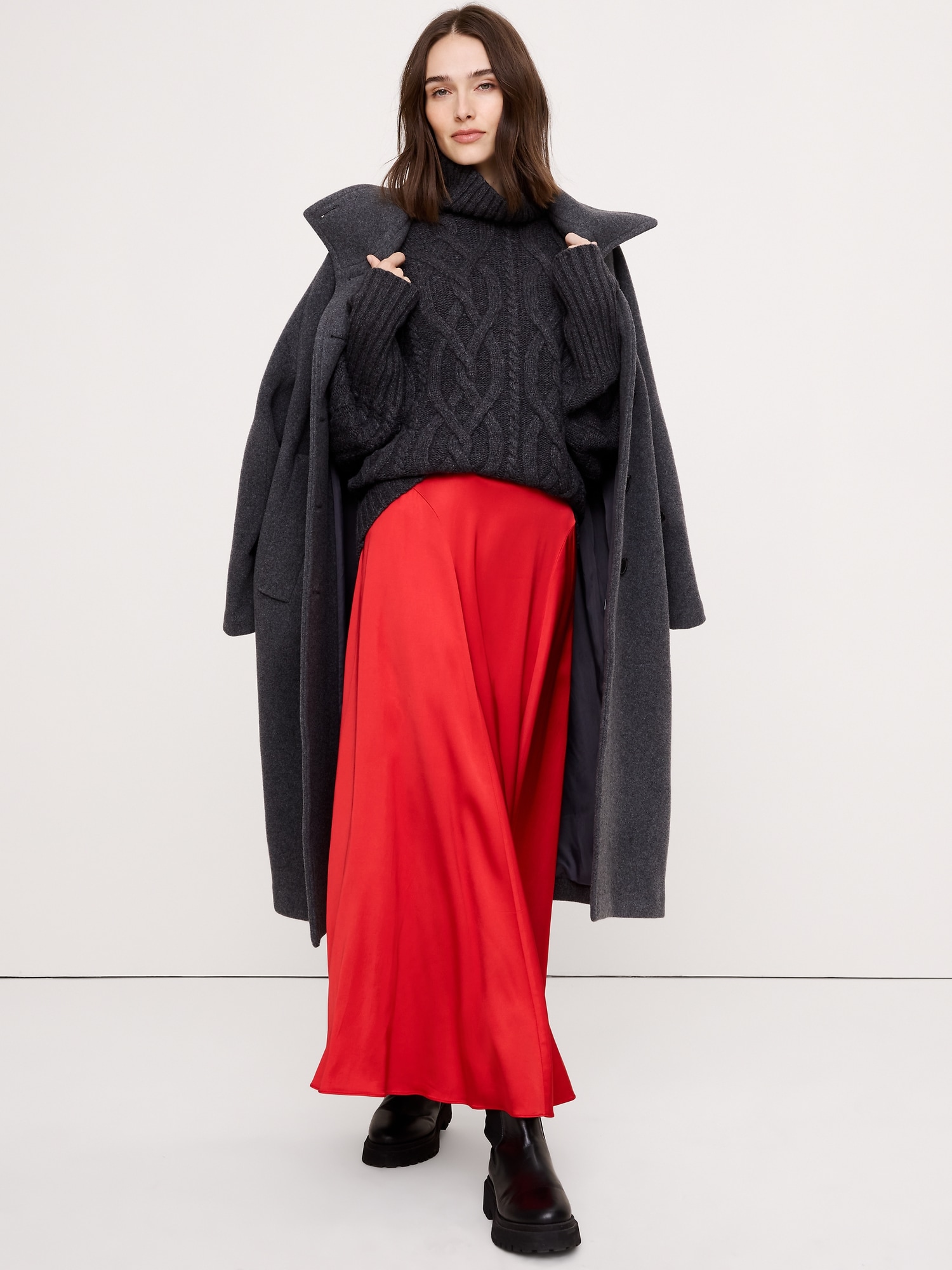 JUPE LONGUE EN SATIN EXTENSIBLE