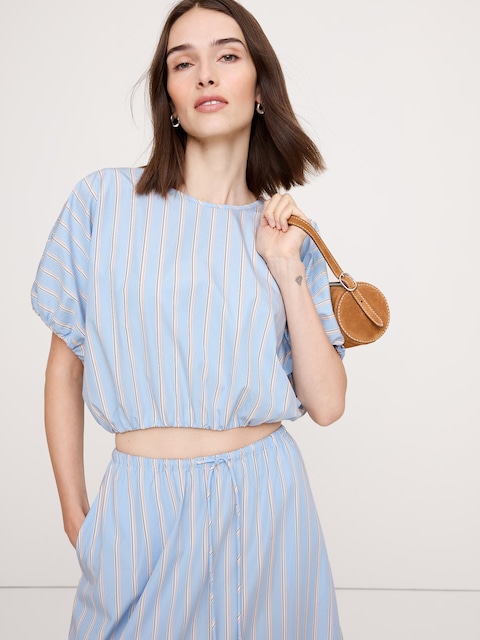Cotton Poplin Bubble-Hem Cropped Top