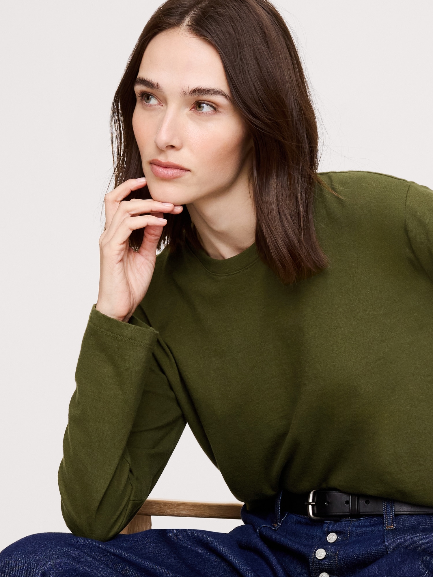 Cotton Slub Long-Sleeve Boyfriend T-Shirt