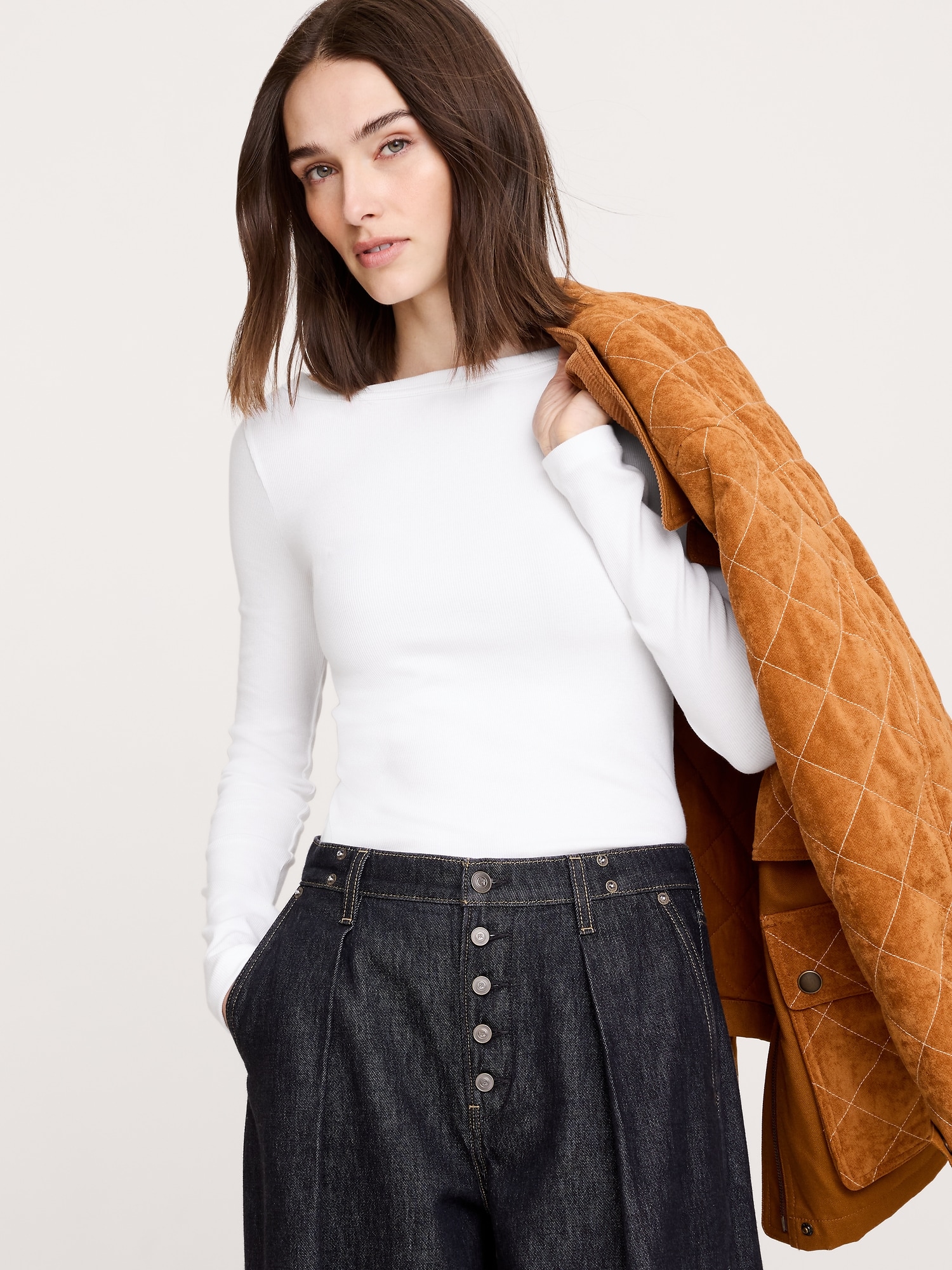 リブ ボートネックTシャツ-0