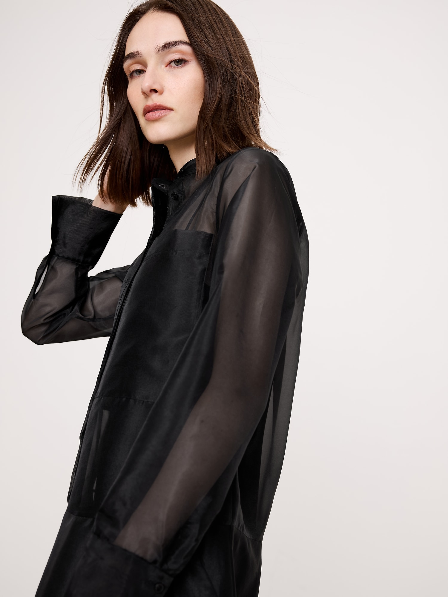 オーガンザ マキシ シャツドレス-3 オーガンザ マキシ シャツドレス-3