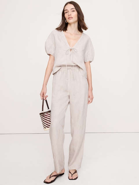 The Getaway Straight-Leg Pull-On Pant in Linen