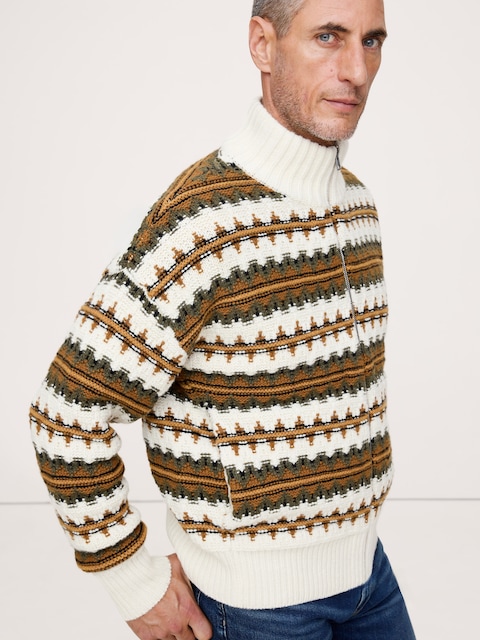 VESTE-CHANDAIL EN MÉLANGE DE LAINE MÉRINOS À MOTIF JACQUARD