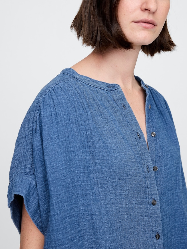 クリンクルガーゼ デニムシャツ-4