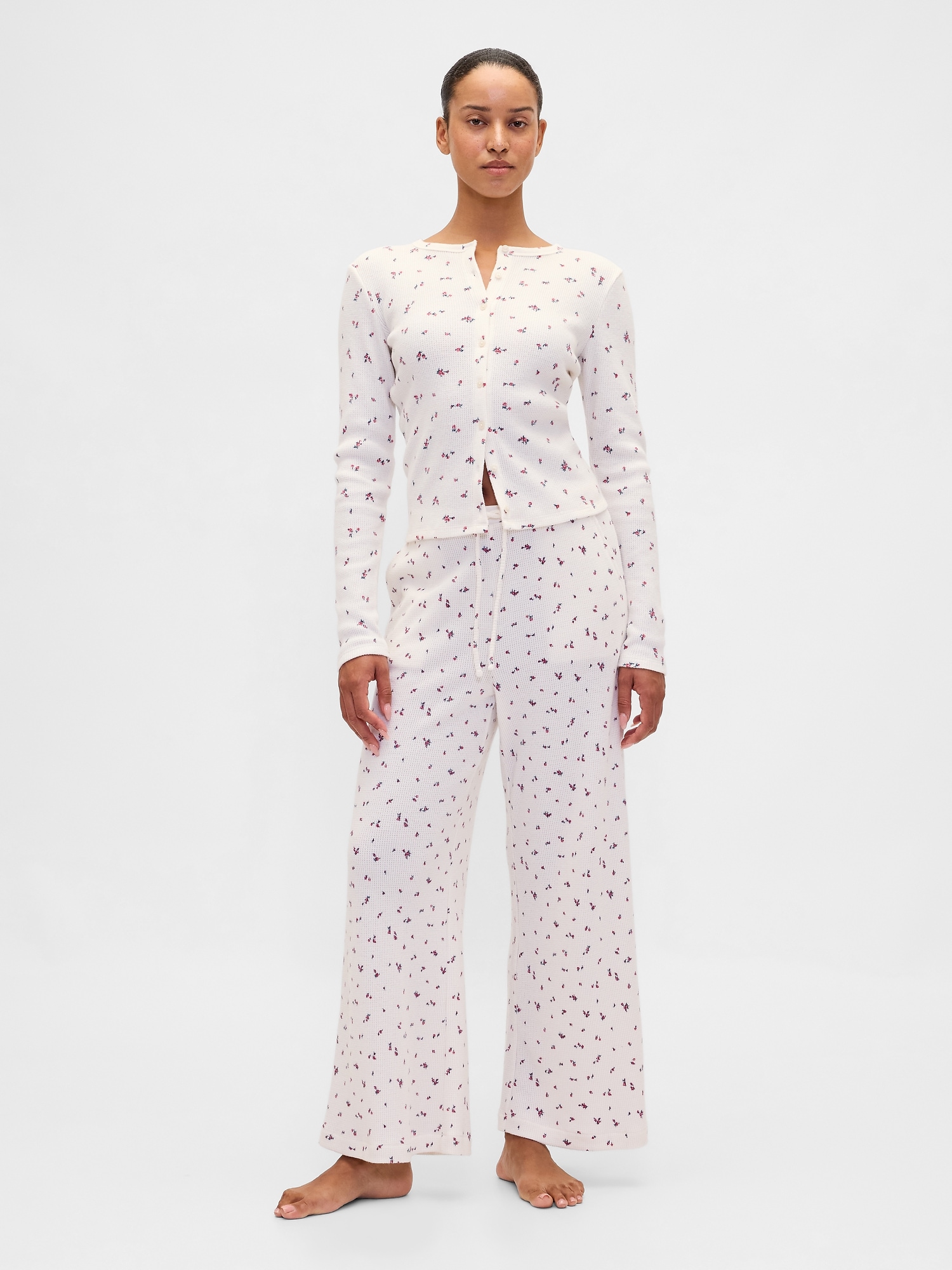 PANTALON DE PYJAMA EN TRICOT GAUFRÉ À JAMBE LARGE