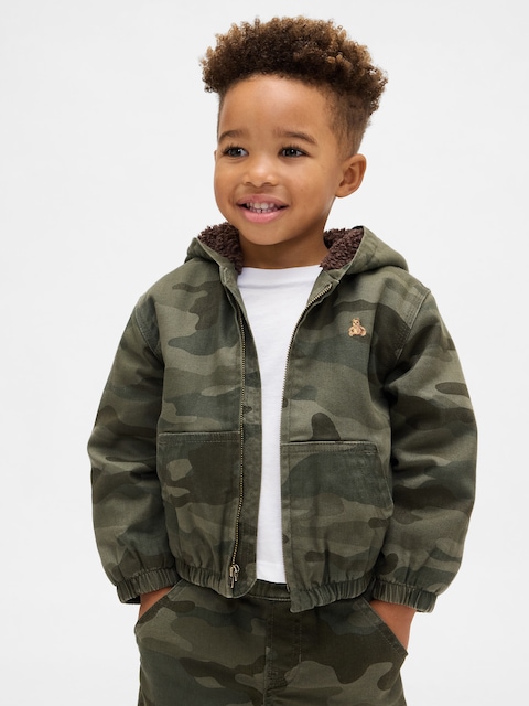 VESTE EN DENIM À CAPUCHON À MOTIF CAMOUFLAGE À DOUBLURE EN SHERPA POUR BÉBÉ ET TOUT-PETIT