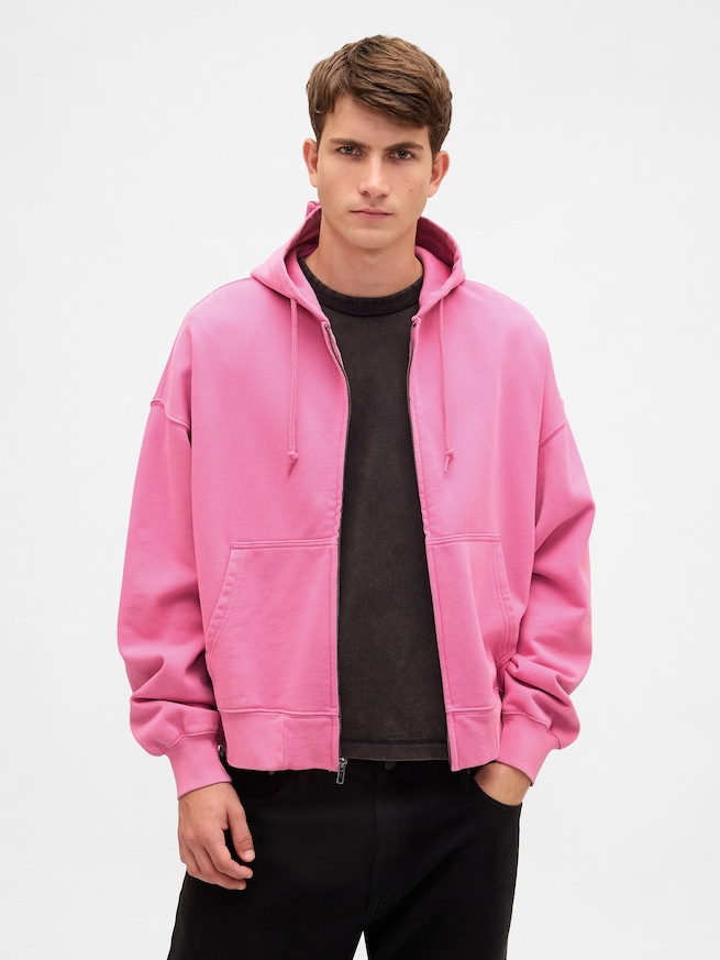 ヘビーウェイト オーバーサイズ クロップド ジップアップパーカー-0