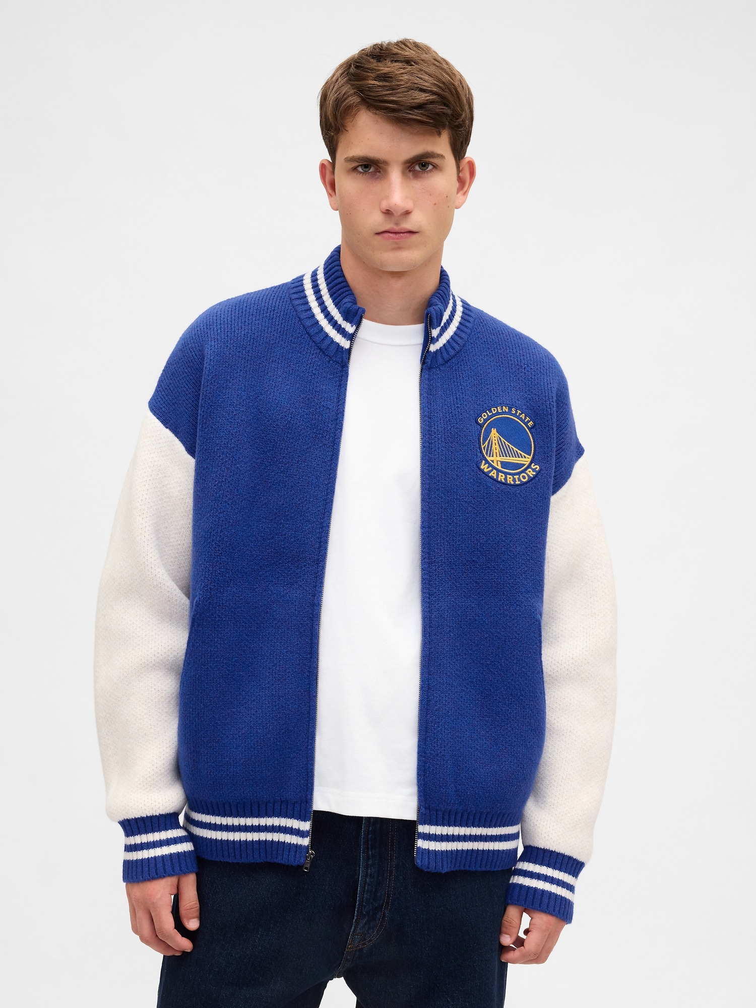 Gap CashSoft カシミヤタッチ NBA ゴールデンステイト ウォリアーズ ロゴ ジップアップセーター Gap CashSoft カシミヤタッチ NBA ゴールデンステイト ウォリアーズ ロゴ ジップアップセーター