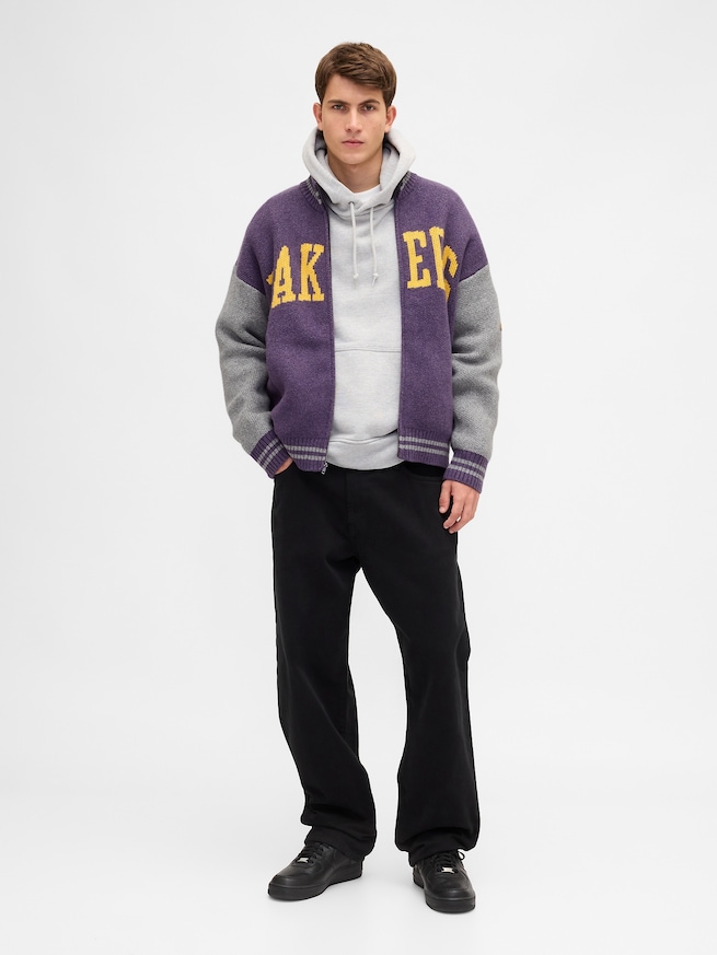 CashSoft カシミヤタッチ NBA ロサンゼルス レイカーズ ロゴ ジップアップセーター-1