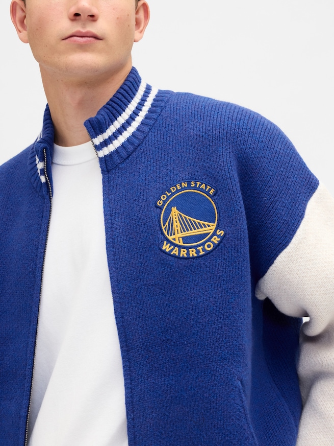 CashSoft カシミヤタッチ NBA ゴールデンステイト ウォリアーズ ロゴ ジップアップセーター-3