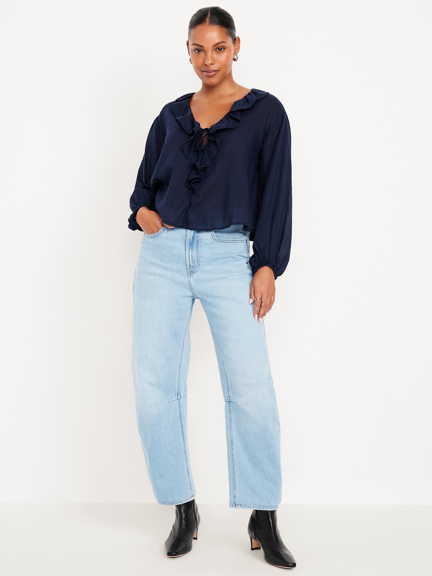 JEAN WOW COUPE BARIL À TAILLE HAUTE LONGUEUR CHEVILLE