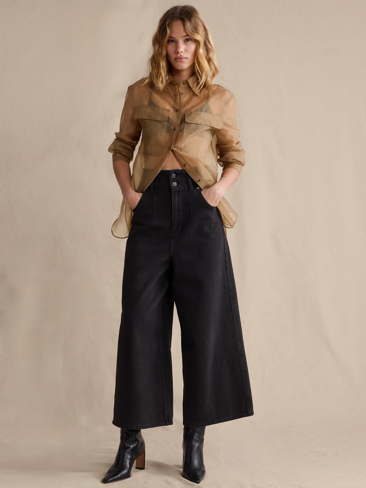 JUPE-CULOTTE EN DENIM À TAILLE TRÈS HAUTE