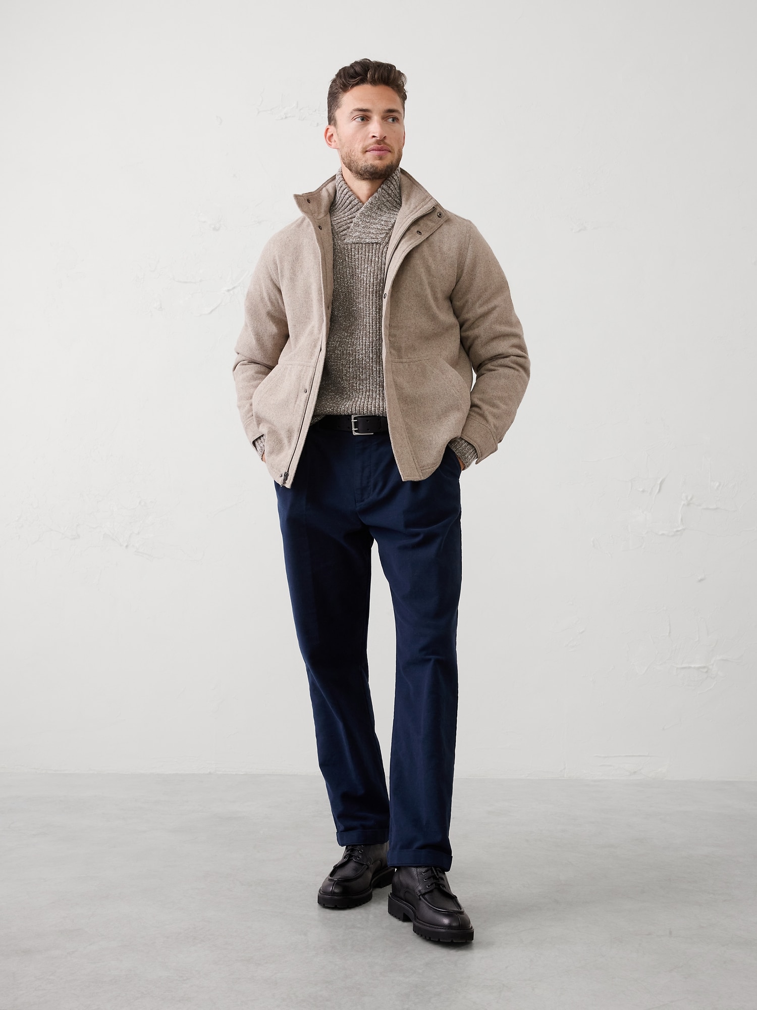 Wool-Blend Mock-Neck Jacket