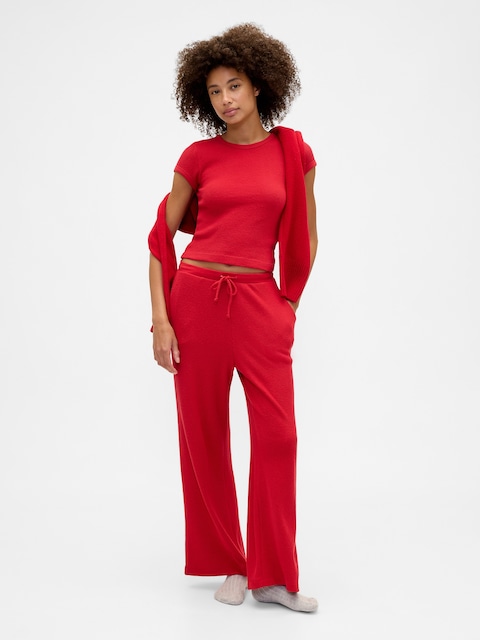 Waffle-Knit Wide-Leg PJ Pants