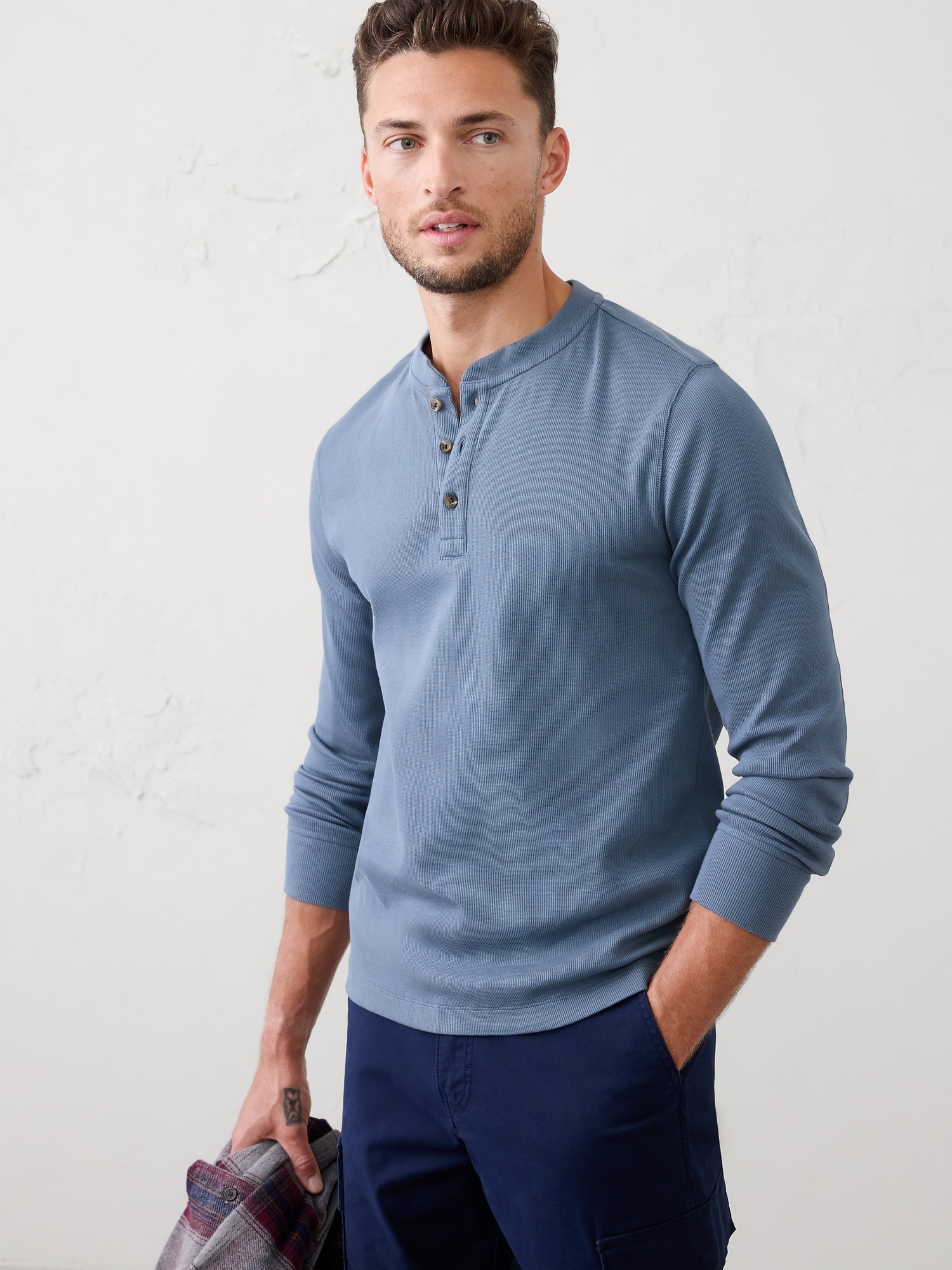 Standard-Fit Mini Ribbed Henley