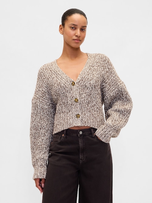 コットンブレンド クロップド ニットカーディガン