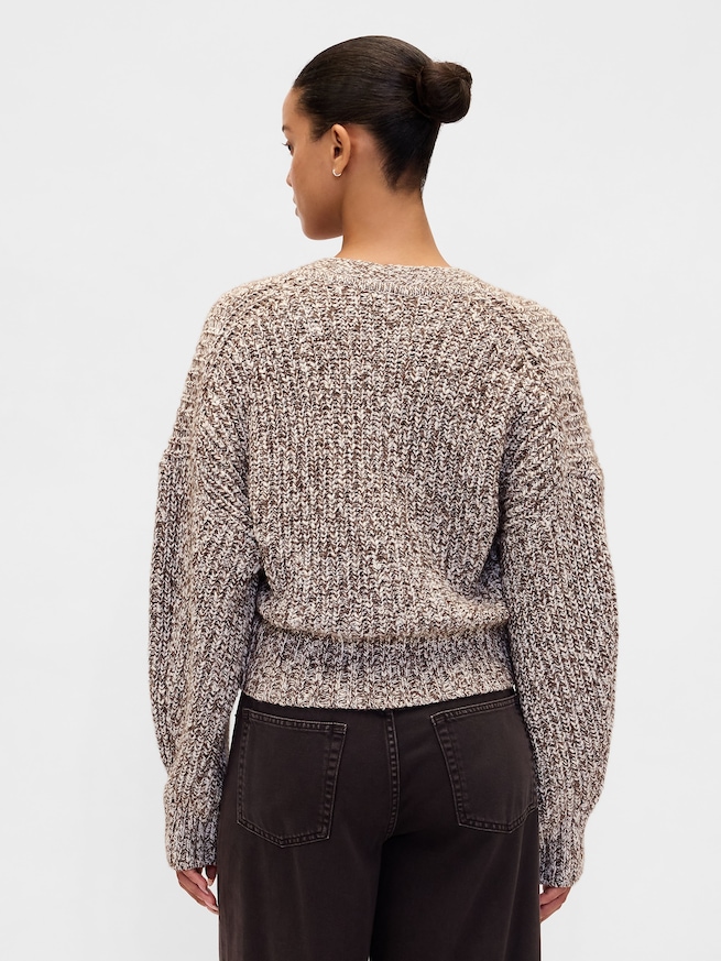 コットンブレンド クロップド ニットカーディガン-2