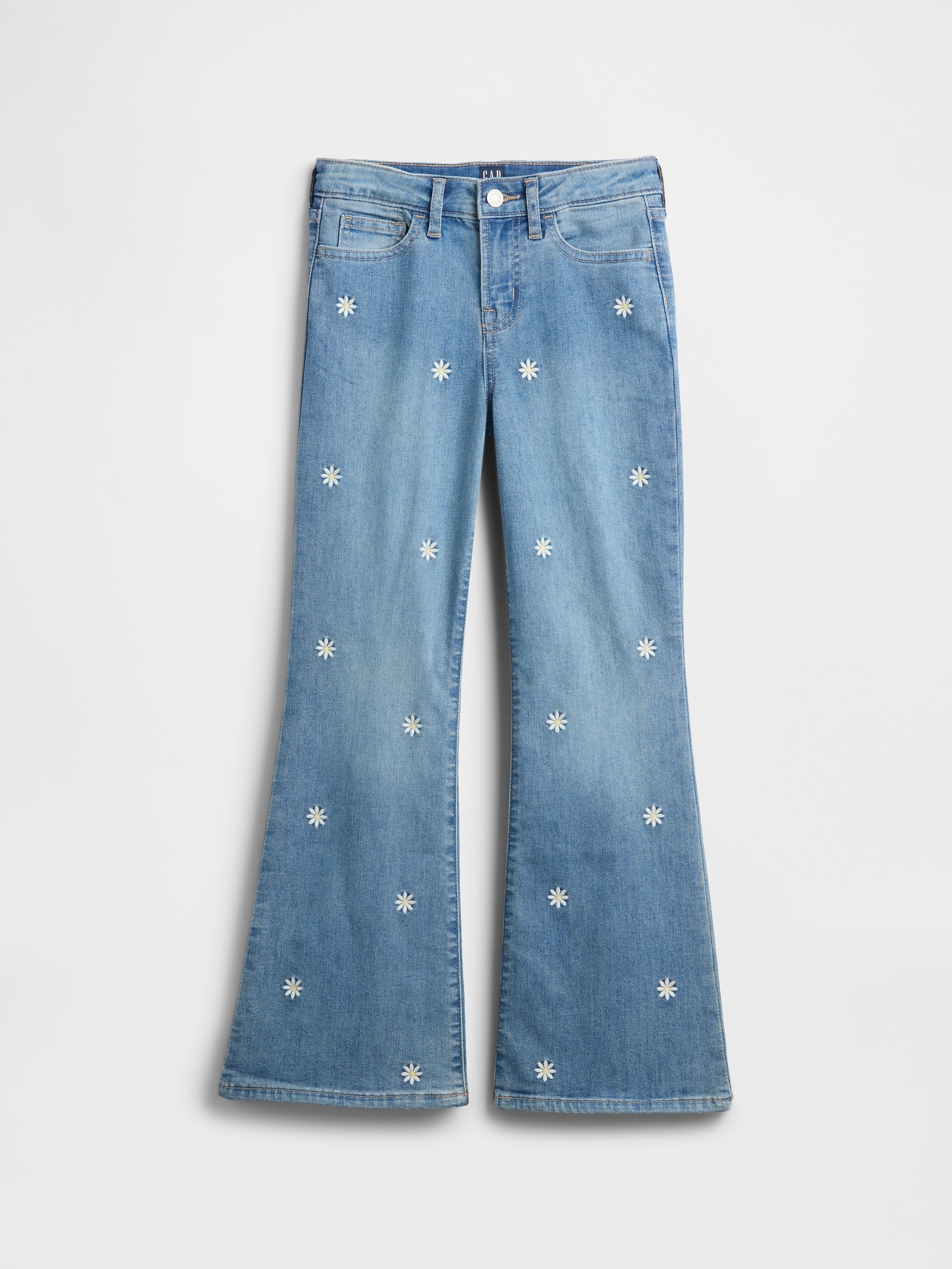 Kids High Rise Embroidered '70s Flare Jeans