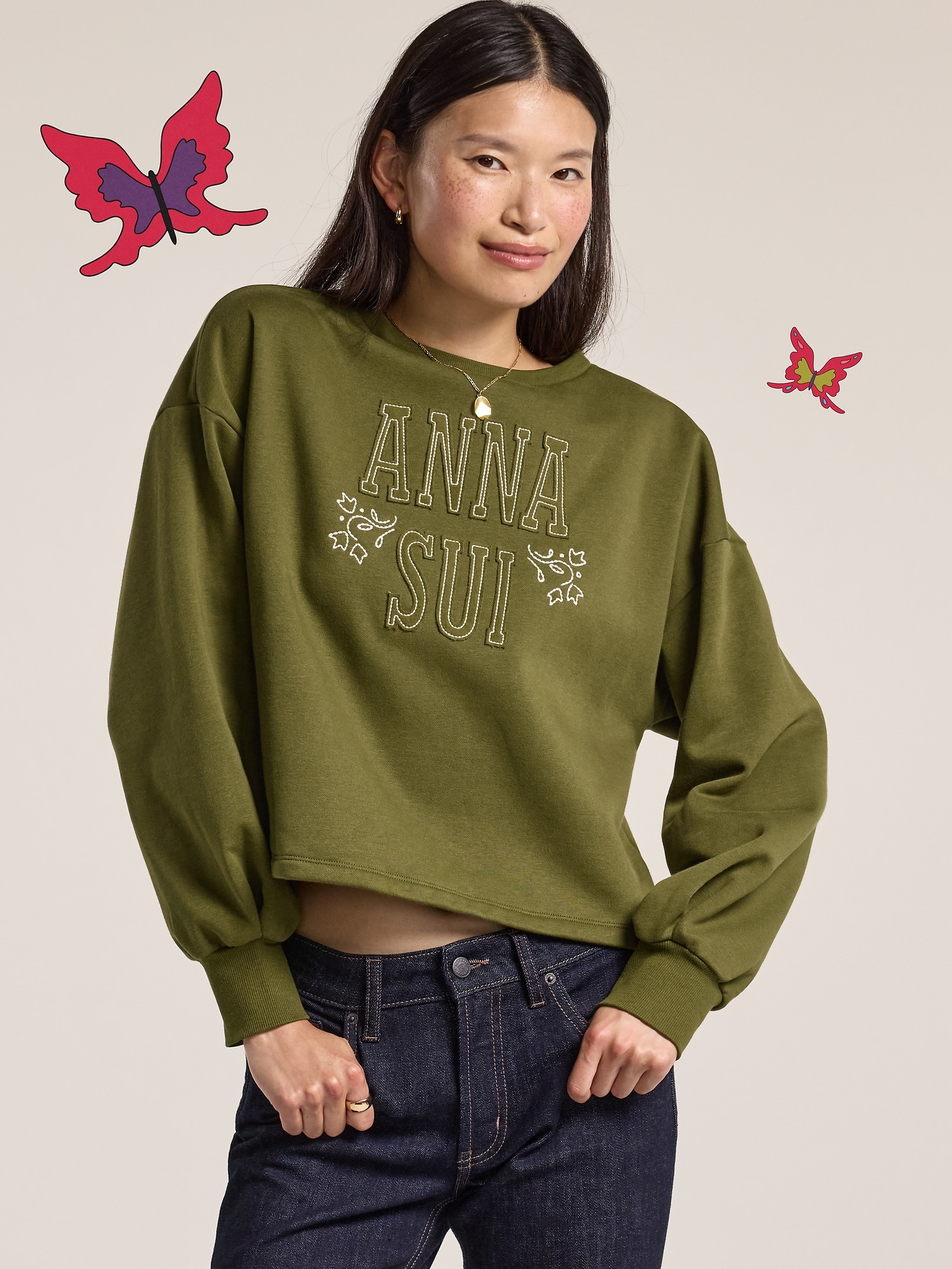 CHANDAIL RAS DU COU EN MOLLETON À IMPRIMÉ OLD NAVY X ANNA SUI